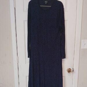 Navy Blue Leopard-print Long Sleeve Dress